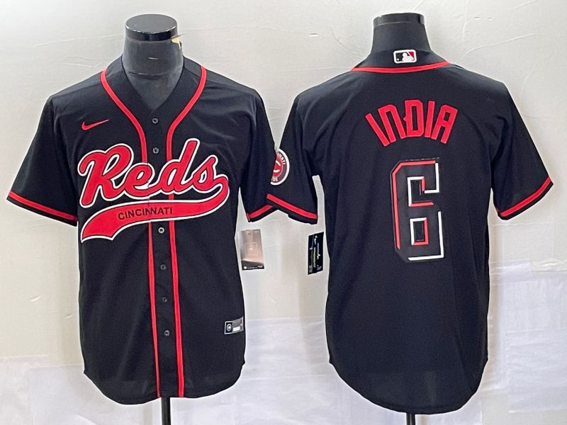 Men Cincinnati Reds #6 India Black Co Branding Nike Game MLB Jersey style 1